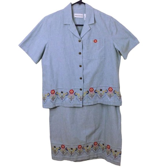 Vintage 90s Alfred Dunner 2-pc Set Button-up Blouse Comfort Skirt Ladies-14/16 - Picture 1 of 9